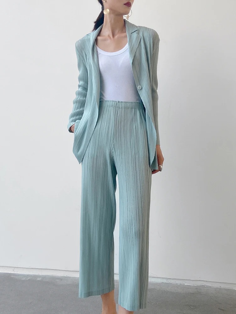 Women Pleated Jacket One Button Lapel Elegant Casual Coat