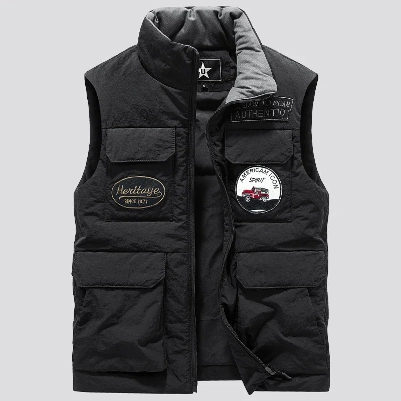 Men Down Cotton Vest Winter Sleeveless Warm Cargo Jacket