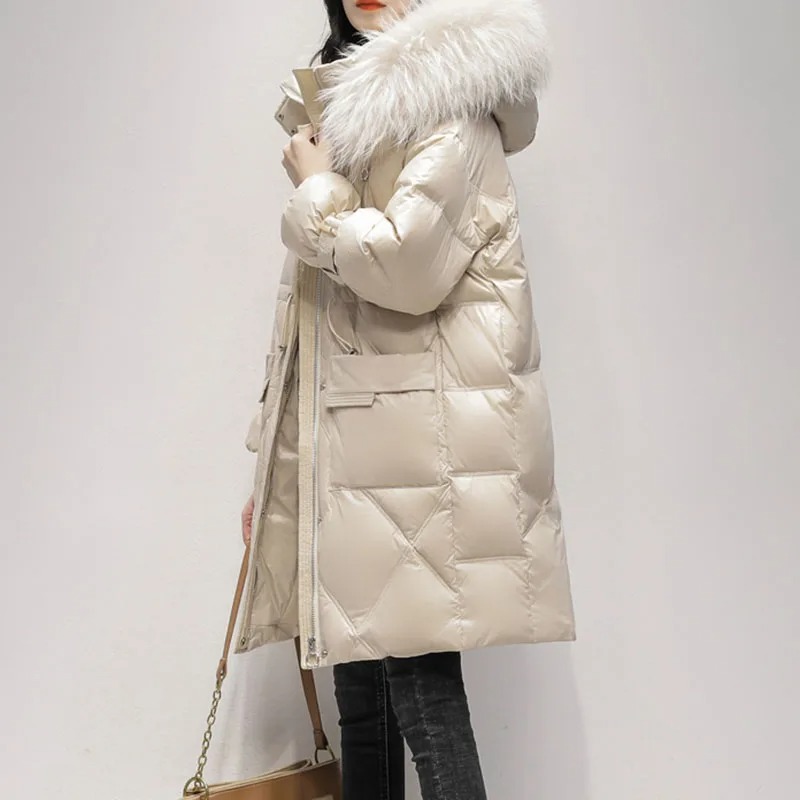 Women Long Down Jacket Korean Style Hooded Thick Winter Coat